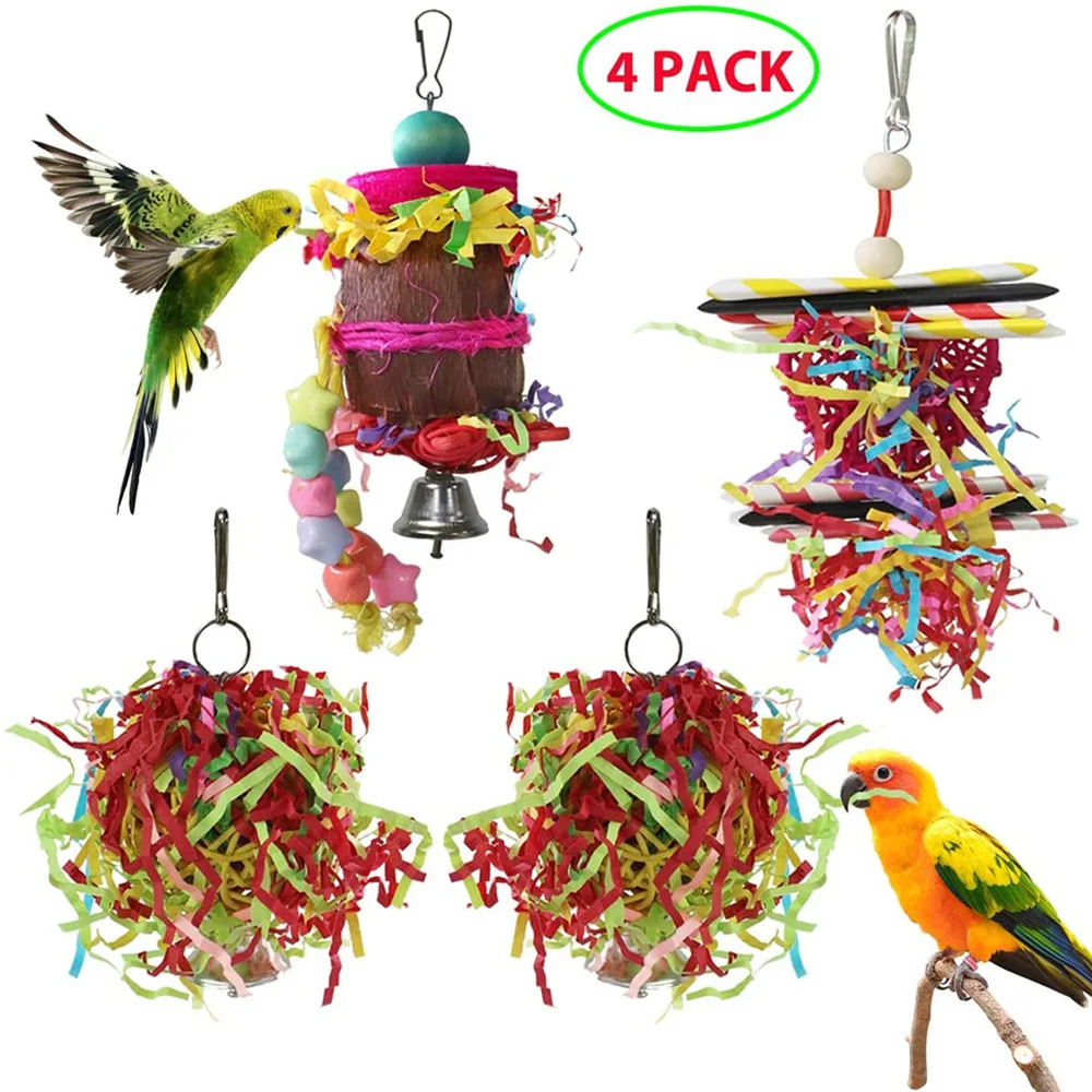 4PC Bird Toys Parrot Accessories Chewing Toy Cage Hanging Christmas Articles Pour Animaux De Compagnie Vogel Speelgoed