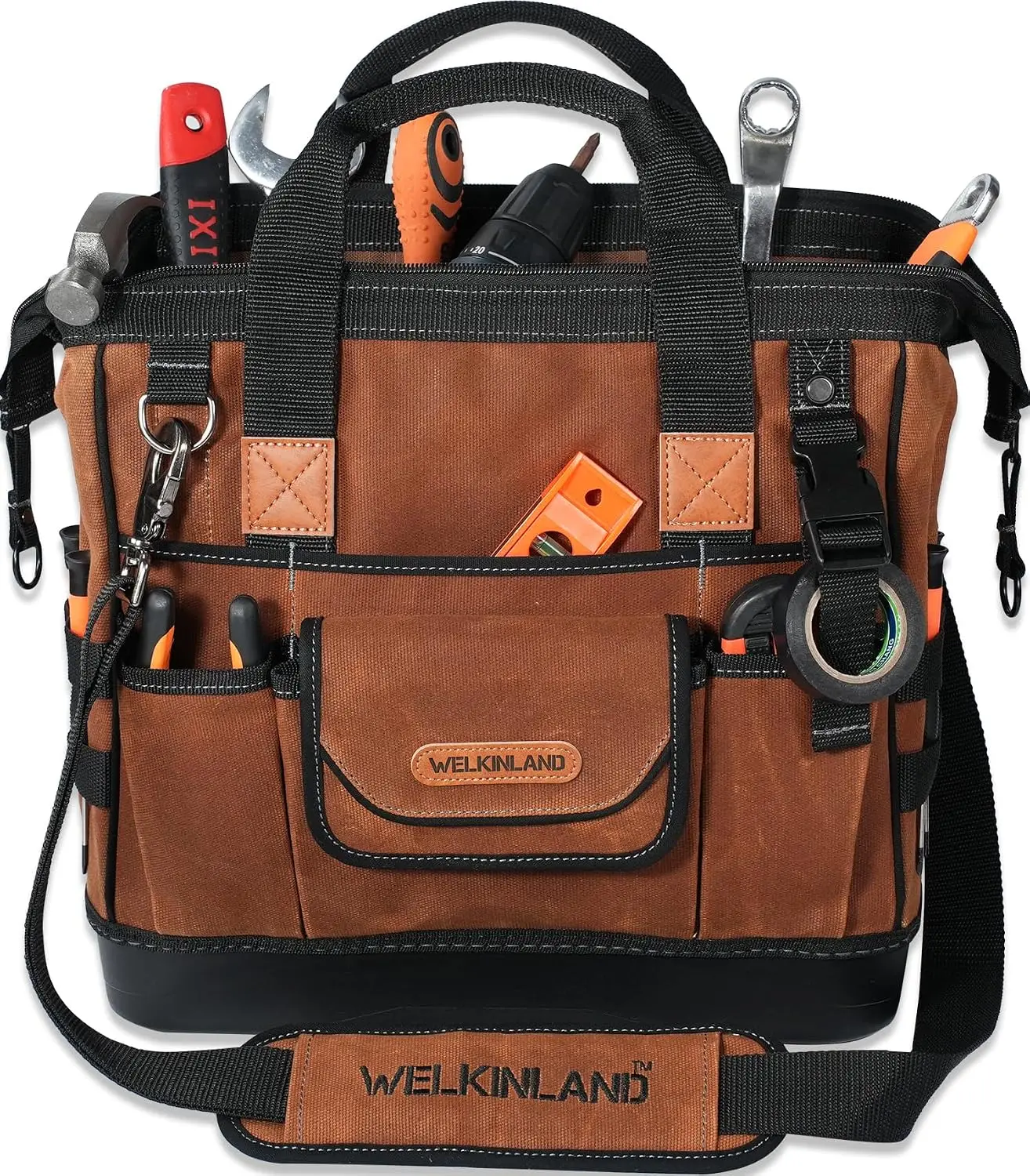 22-Pockets Hard Bottom Tool Bag, 14-Inch Electrician Tool Bag