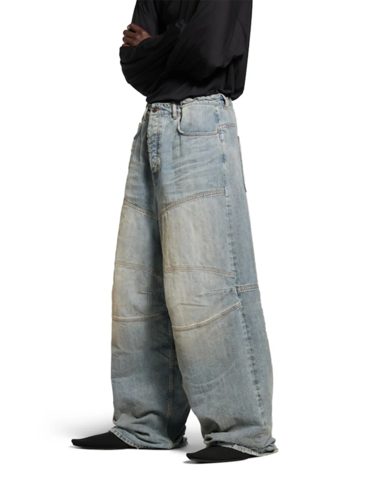 MIJKO ผู้ชาย BAGGY กางเกงยีนส์ฤดูใบไม้ผลิฤดูร้อนแฟชั่นหลวม High Street กางเกง ZJ098