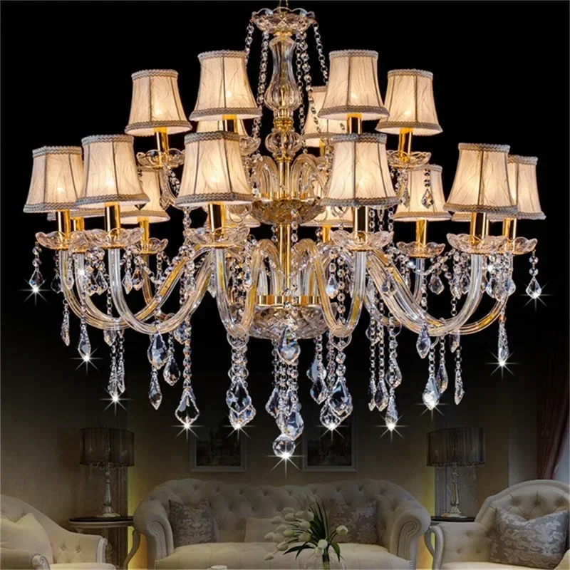 ASHER Modern Chandelier LED Lighting Pendant Lamp Crystal Gold Candle Fixtures Indoor for Home Hotel Hall