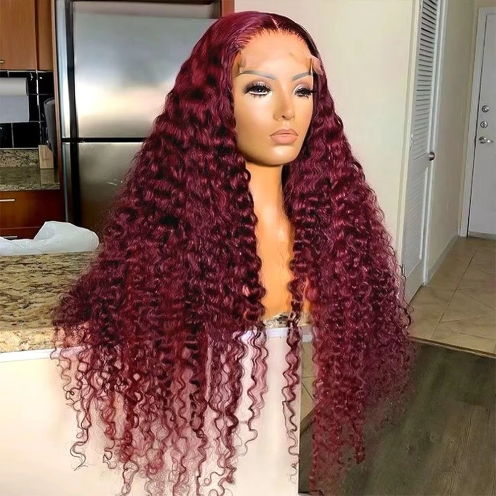 

30 Inch Curly Burgundy Wigs 13x6 Hd Lace Frontal Wig 99J Colored Human Hair Wigs For Women 250 Density Deep Curly Lace Front Wig