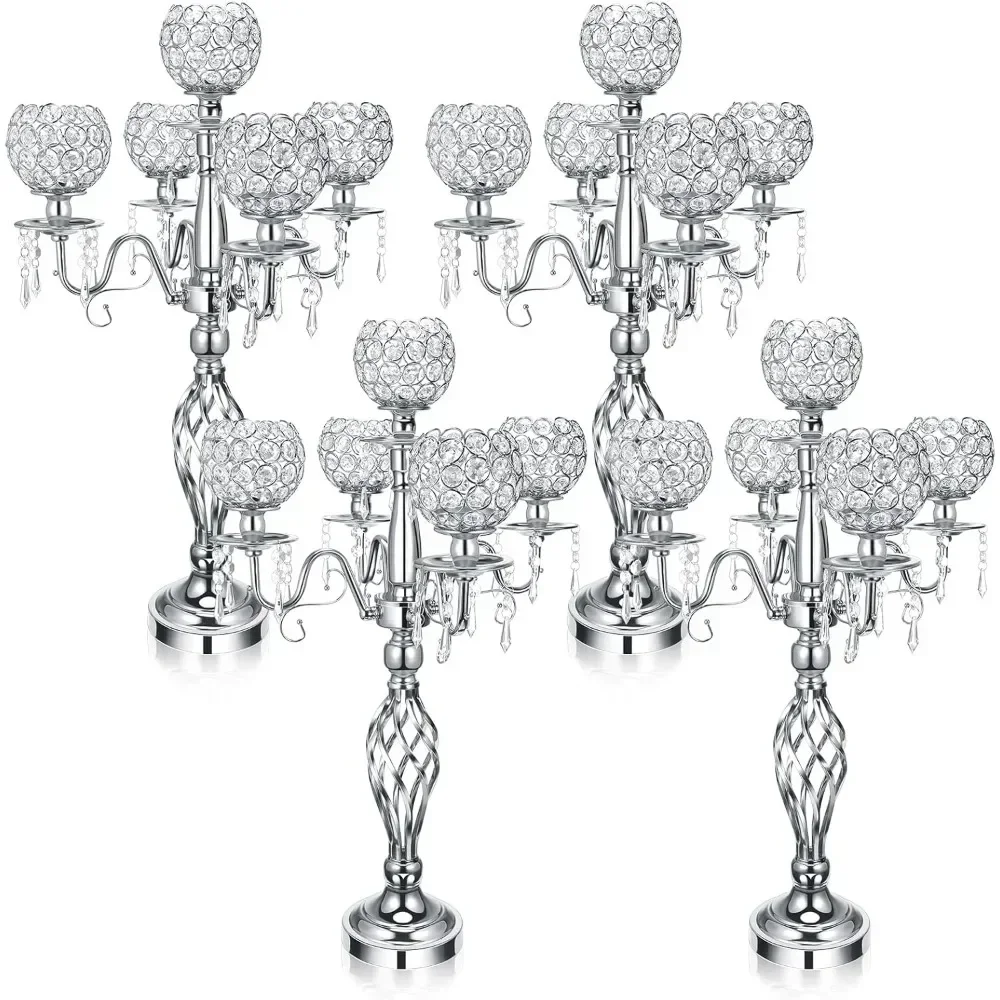 5-arm Crystal Wedding Candle Holder Centerpiece Decoration, 27 Inch High Crystal Candle Holder Bowl,wedding  4 Candle Holders