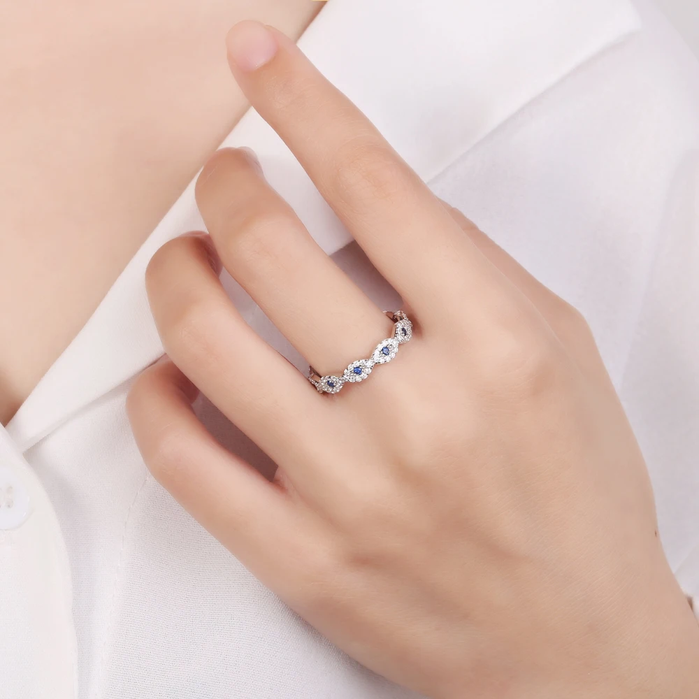 Real S925 Sterling Silver Blue Zircon Stone Evil Eye Rings Luxury Brand Fashion Ring for Women Wedding Birthday Jewelry Gifts
