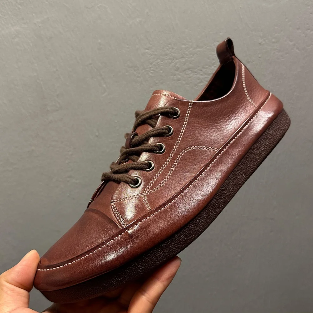

Men's high-end horsehide casual shoes, genuine leather inner heightening, leather-soled low-top trendy shoes