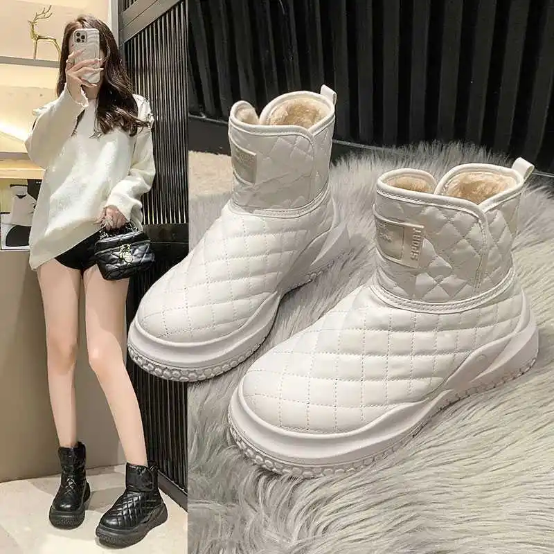 

Women's Thick Bottom Snow Boots Autumn Winter New Style Fleece Lined Warm Short Boots Student Waterproof Bread Cotton Boots