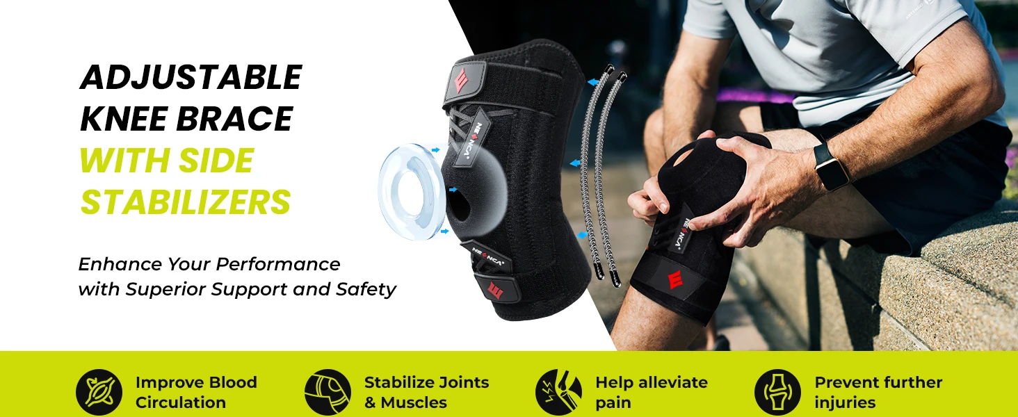 NEENCA Knee Brace Support with Gel Pads & Side Stabilizers for Pain Relief Adjustable for Meniscus Tear Arthritis ACL MCL