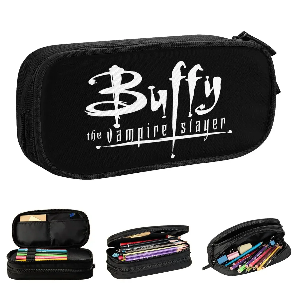 

Buffy The Vampire Slayer Logo Pencil Cases Creative Horror Pen Bag Girls Boys Large Storage School Supplies Gift Pencil Pouch