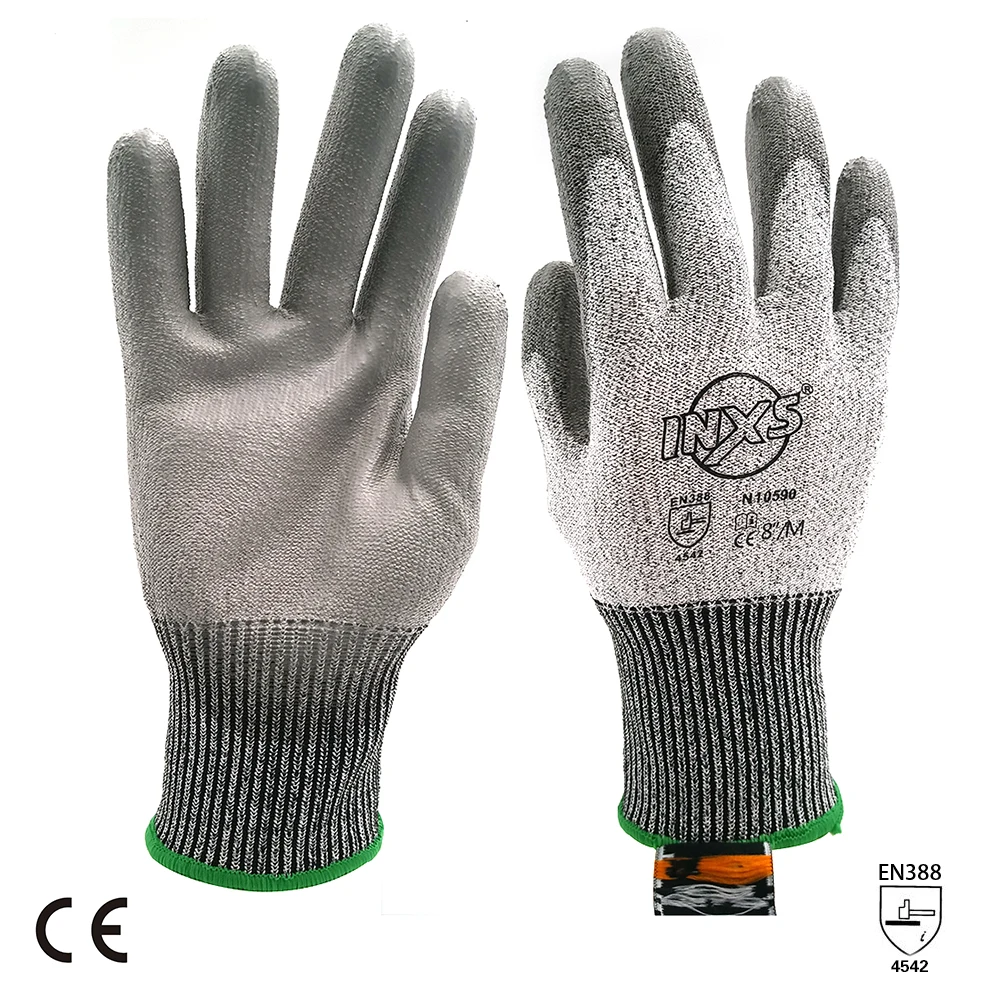Cut Resistant Work Gloves Level 5 PU Coated 13 Gauge for Utility Grade. Superior Grip Power on Oily & Wet Environment