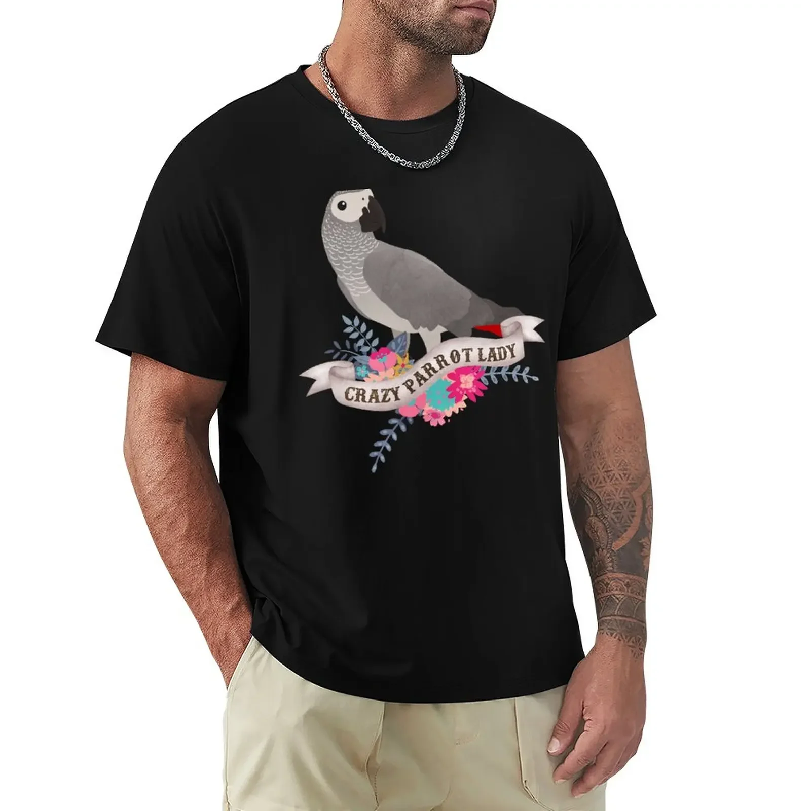 Crazy Parrot Lady T-Shirt oversized Aesthetic clothing Men's t-shirts