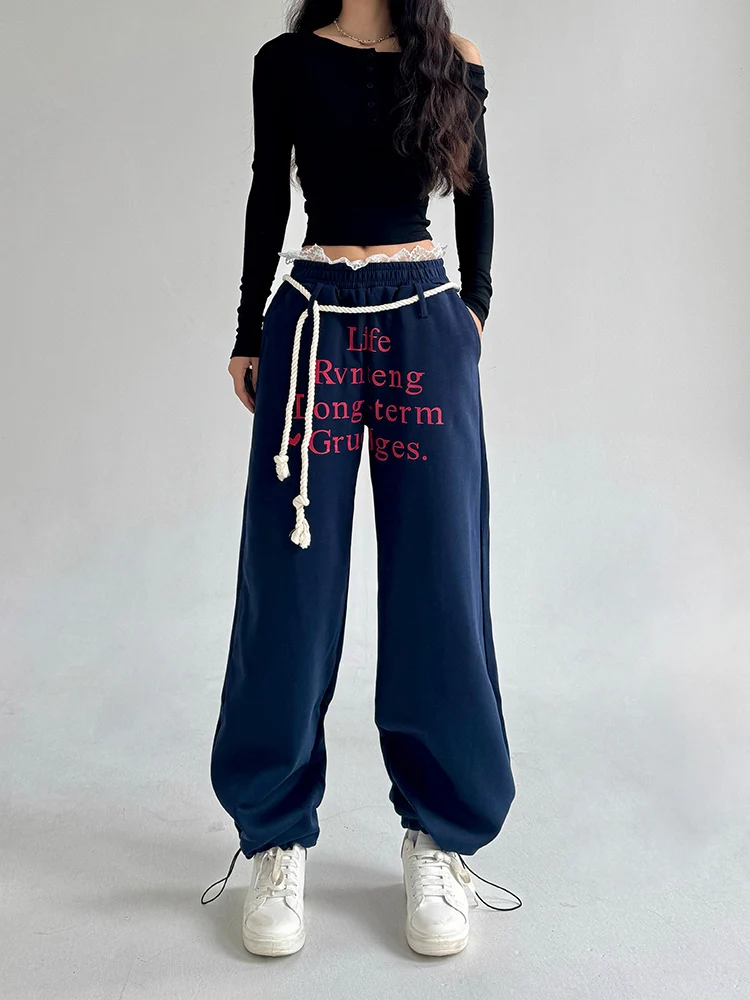 

Leaf Small Dance Sport Pants Women's Autumn Winter Jazz Dancing Kpop Letter Splicing Long Pants High Waist Cotton Linen Loose...