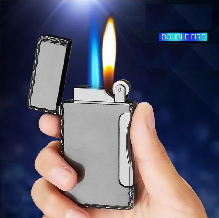 

Двойные огненные зажигалки для сигар, многоразовые ветрозащитные зажигалки, зажигалка для сигарет с двойным струйным пламенем (без газа)