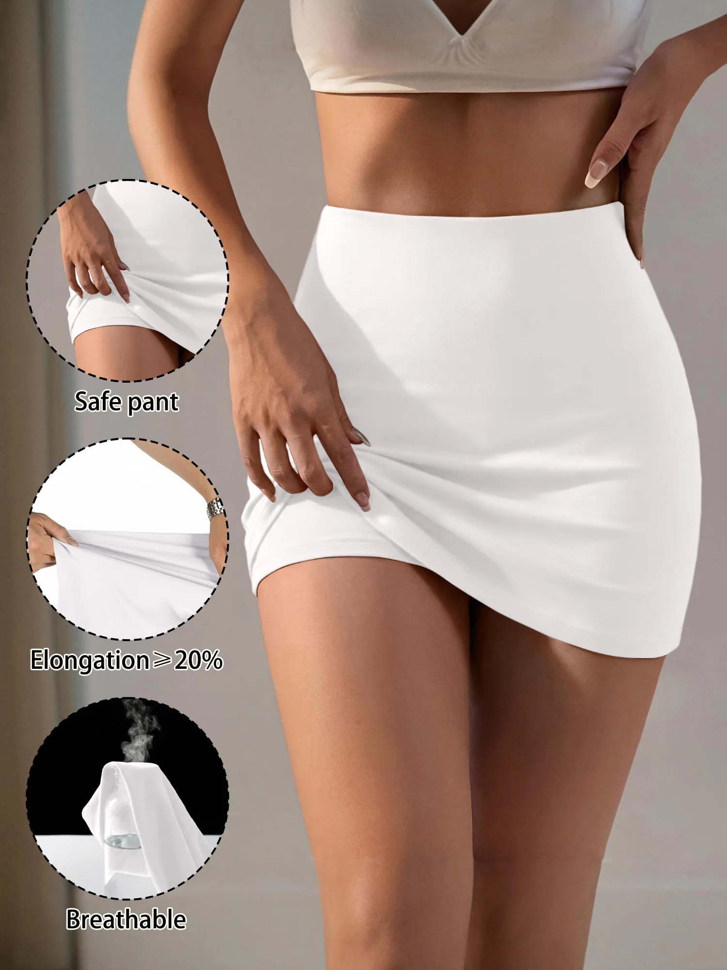 High Rise Slimming Bodycon Skort with Built-in Safety Shorts Non-Transparent Elastic Waist Daily Street Outfit Skirt