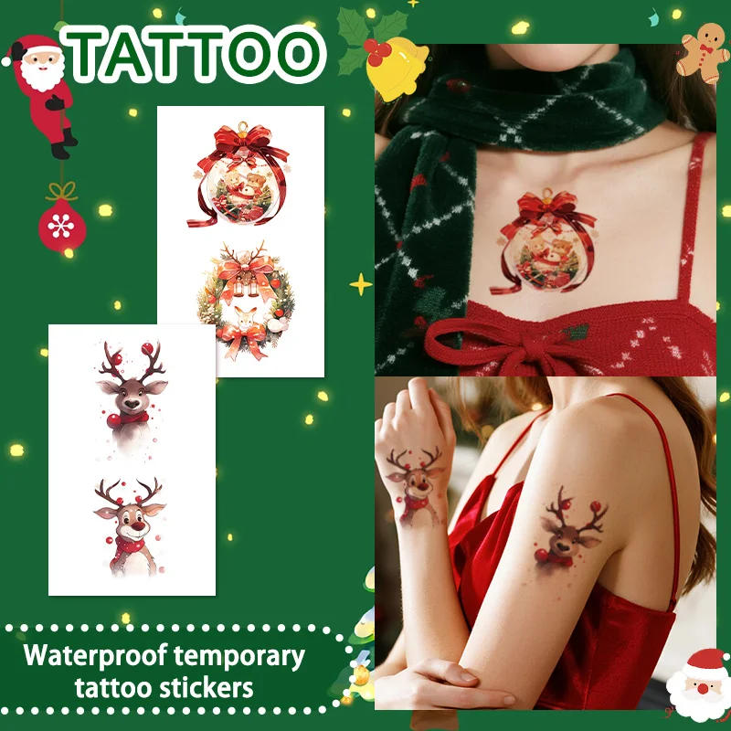 

2 шт., рождественские временные татуировки с героями мультфильмов, долговечные и водонепроницаемые, подходят для лица, рук, праздничного украшения дома