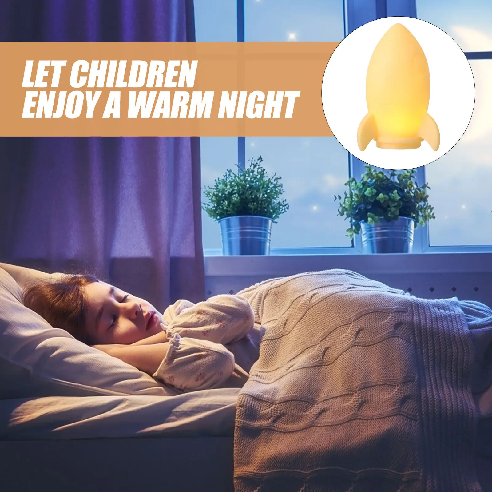 2Pcs Chic Rocket Design Small Night Touch Battery Operated Bedside Lamp for Personal Home Sleeping Light