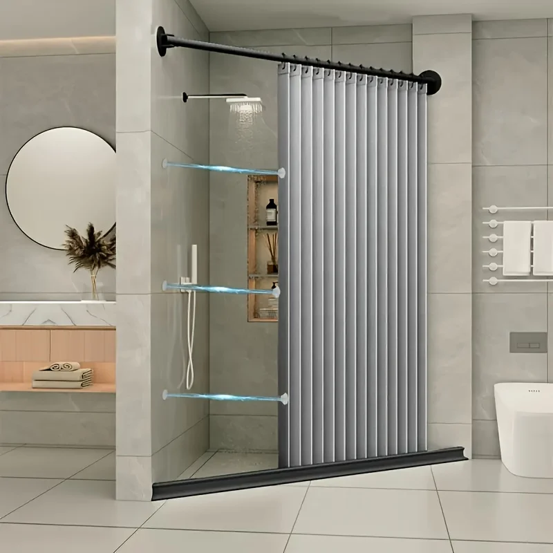 Foldable Shower Curtain Grey Modern Style Double Sided Magnetic Hooks Multiple Sizes Bathroom Privacy Curtain curtain 샤워커튼