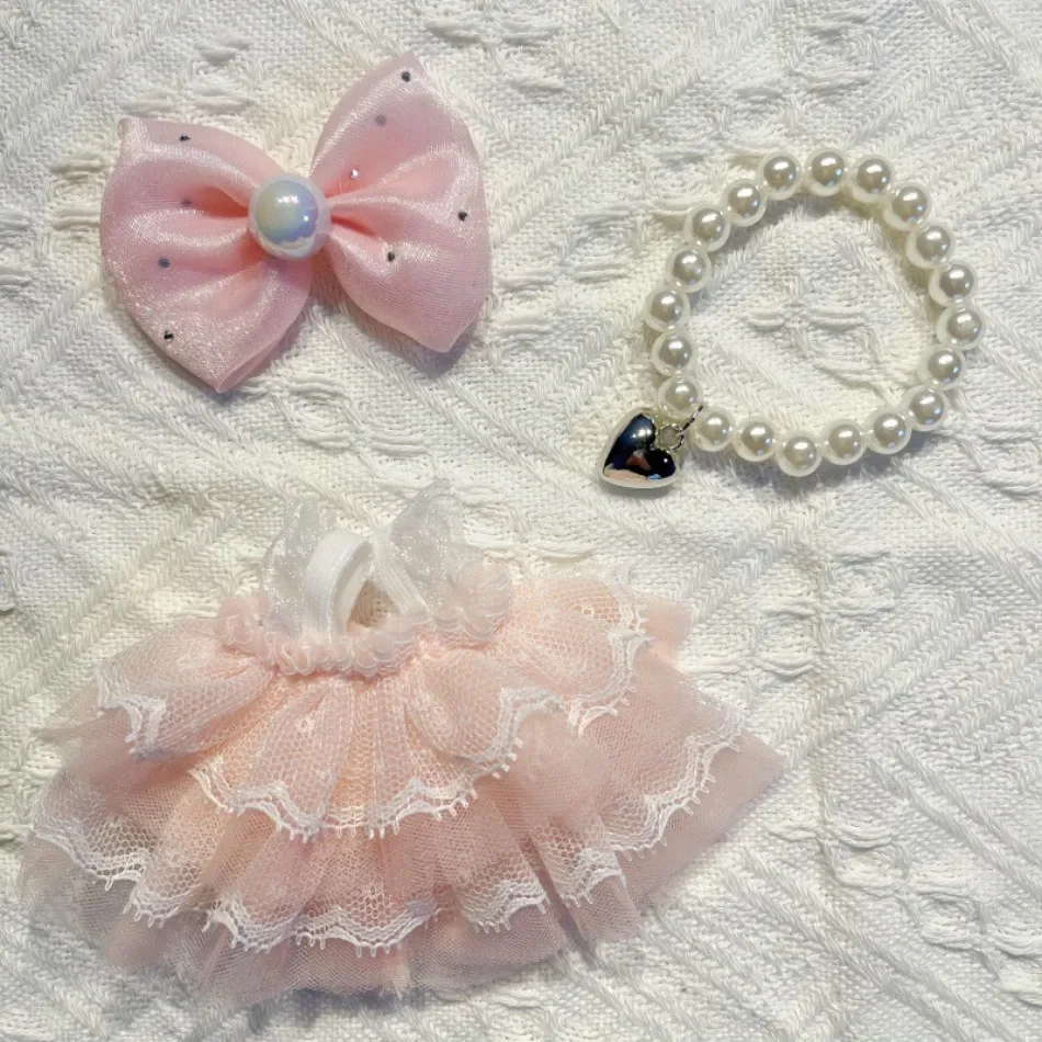 LLabubu Clothing Lace Tutu Dress Bow Hairpin Nabubu15/17cm Vinyl Plush Doll Clothes V1/V2/V3 Clothes Doll  Pear Necklace HP01