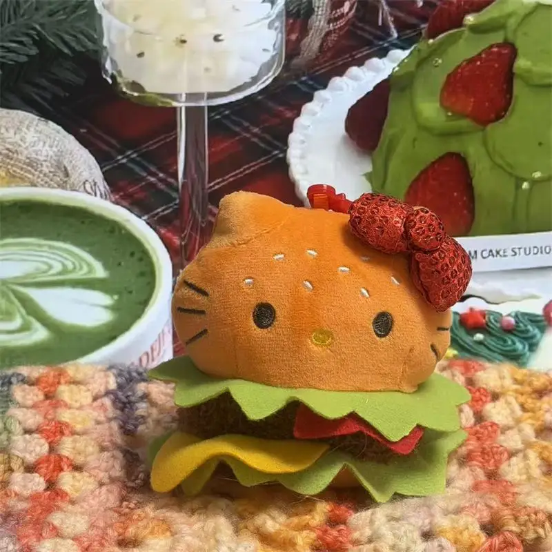 Lindo divertido Sanrio Hello Kitty muñeco de peluche juguete hamburguesa patatas fritas helado KT llavero colgante bolsa encanto decoración regalo de cumpleaños llavero