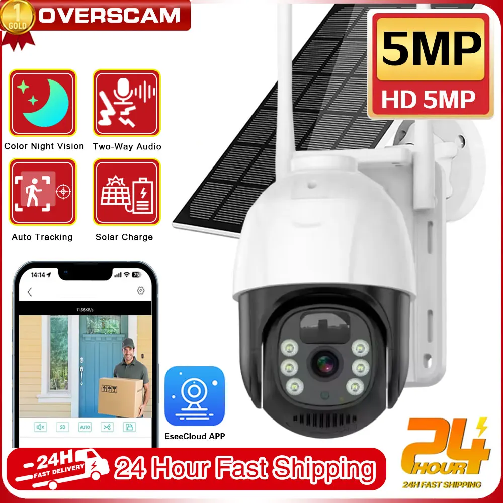 

PTZ Camera Outdoor Solar IP Camera 5MP HD Built-in Battery Video Surveillance Camera Long Time Standby Solar 4G Sim Card