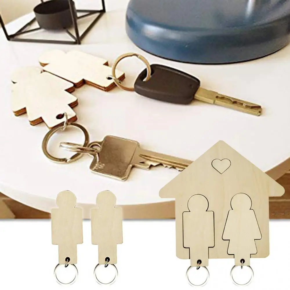 Keychain Keyring Gift Key Pendant Wooden Couple Holder Wall Stand DIY Hanging Gift