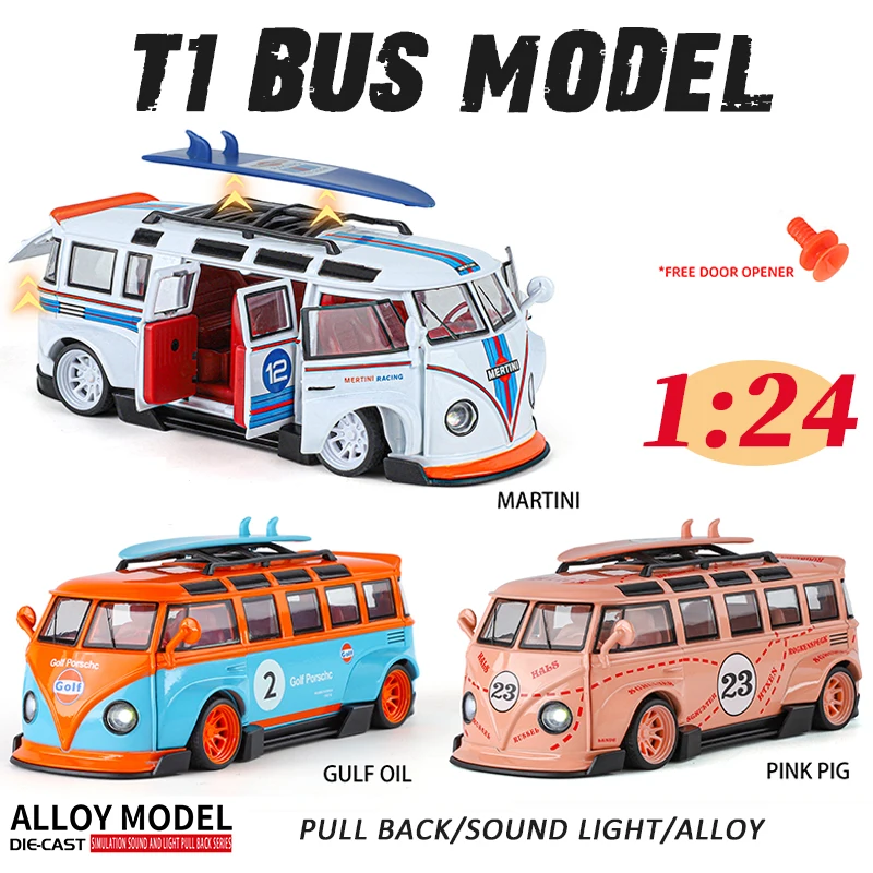 

1/24 Cute T1 Bus Alloy Model Diecast Metal Toy High Simulation removable Vehicle Collection Van Baby Children Birthday Gifts