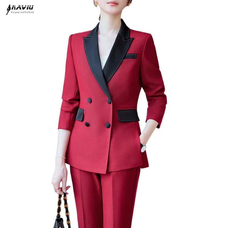 NAVIU-traje de pantalón elegante para mujer, Blazer informal de doble botonadura, manga larga, Simple, combina con todo, diseño degradado, Chic, pantalones acampanados