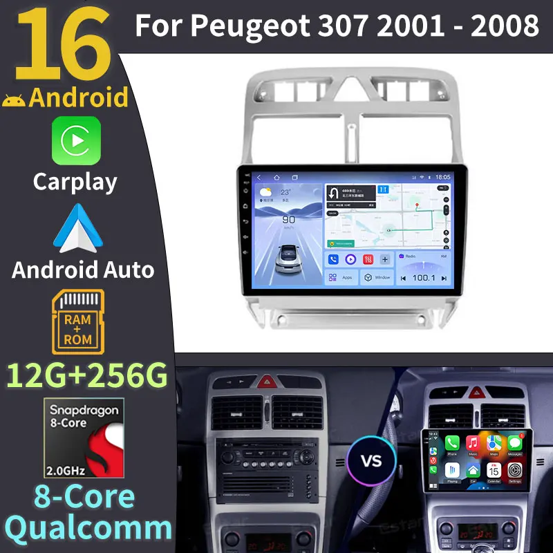 Android 16 Carplay For Peugeot 307 SW 307CC 307SW 2002 2003 2004 2005 2006 2007 - 2013 Multimedia Car Radio Player WIFI+4G DSP