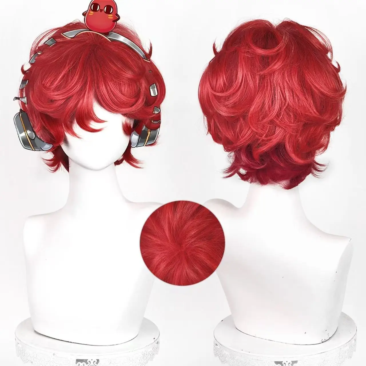 Identity V Fire Investigator Red Bean Cosplay Wig Red Fluffy Short Curly Matte Fiber Heat Resistant Hair for Halloween Comic con