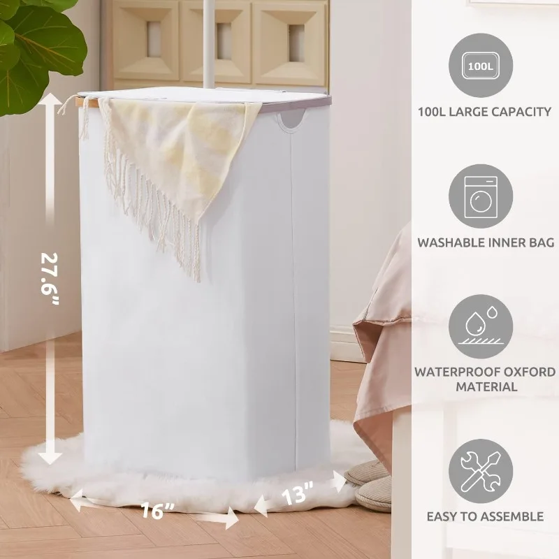 100L Large Laundry Hamper with Lid and Liner Bag, 27.6