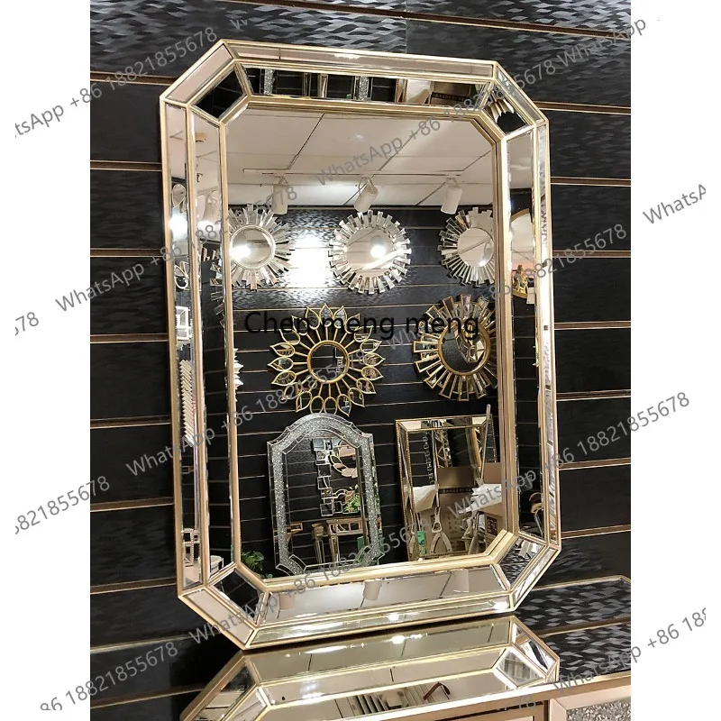 European light luxury wall-mounted bathroom mirror square bathroom mirror washstand art decoration hanging mirror