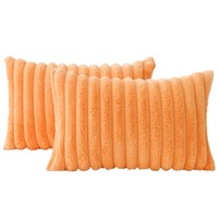1/2pcs Rabbit Fur Plush Throw Pillow Covers 30x50cm 45x45cm Stripe Throw Lumbar Pillow Cases for Farmhouse Home Décor Orange