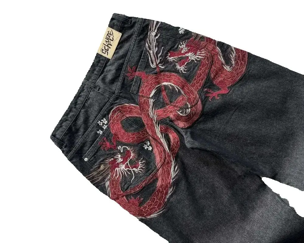 العصرية Harajuku ريترو الشارع الشهير فضفاض مستقيم واسعة الساق السراويل الرجال Y2K عادية الهيب هوب روك خمر المتضخم غسلها الجينز النساء #1