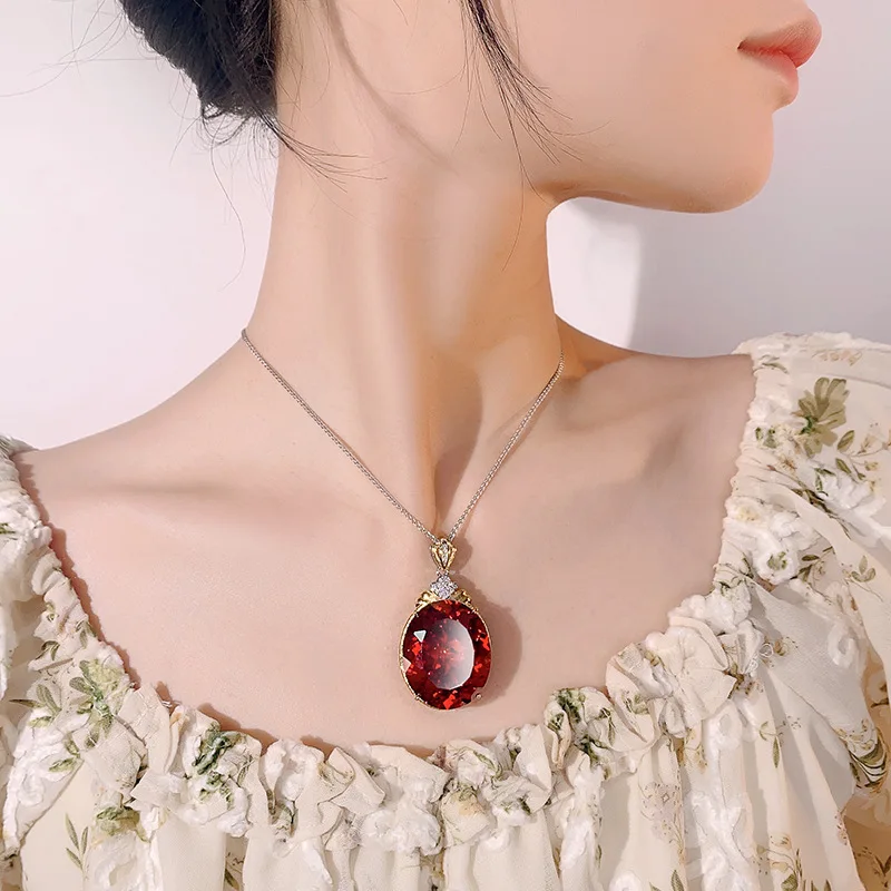 مائة قطع البيضاوي قلادة قلادة تألق 25*30 مللي متر البيض الكبير 5A الصف الحجر مع 55 سنتيمتر سلسلة عنق مجوهرات الأزياء اكسسوارات #6