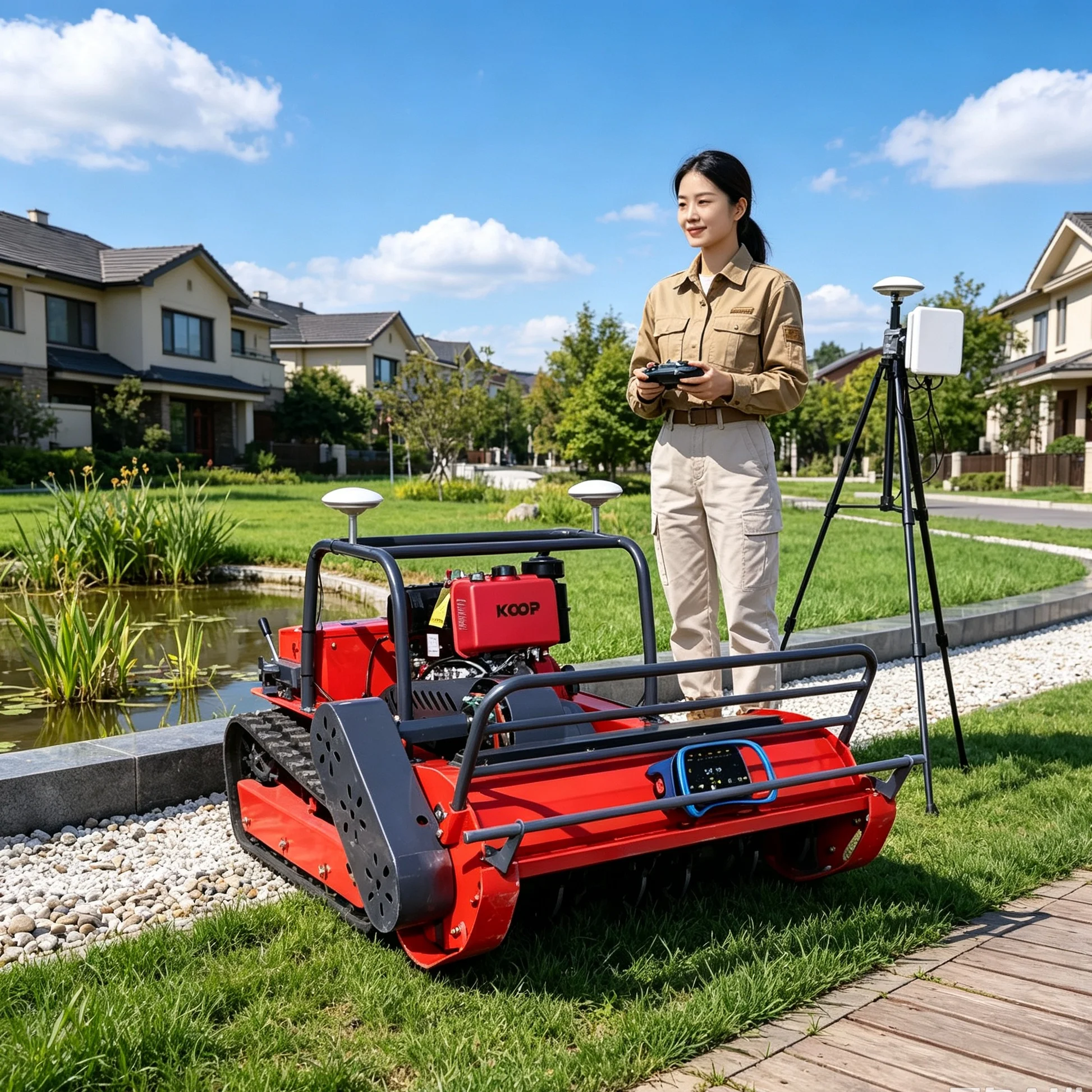 Customized Waterside Slope Green Belts 1200S‑GPS Red Intelligent Robot Lawn Mower, Robust Flail Blade, GPS Navigation For Safe W