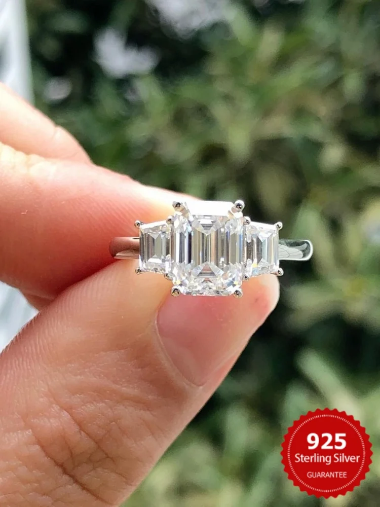 925 Sterling Silver Gorgeous Shiny Rectangle Zircon Ring For Women Engagement Wedding Romantic Luxury High Quality Fine Jewelry