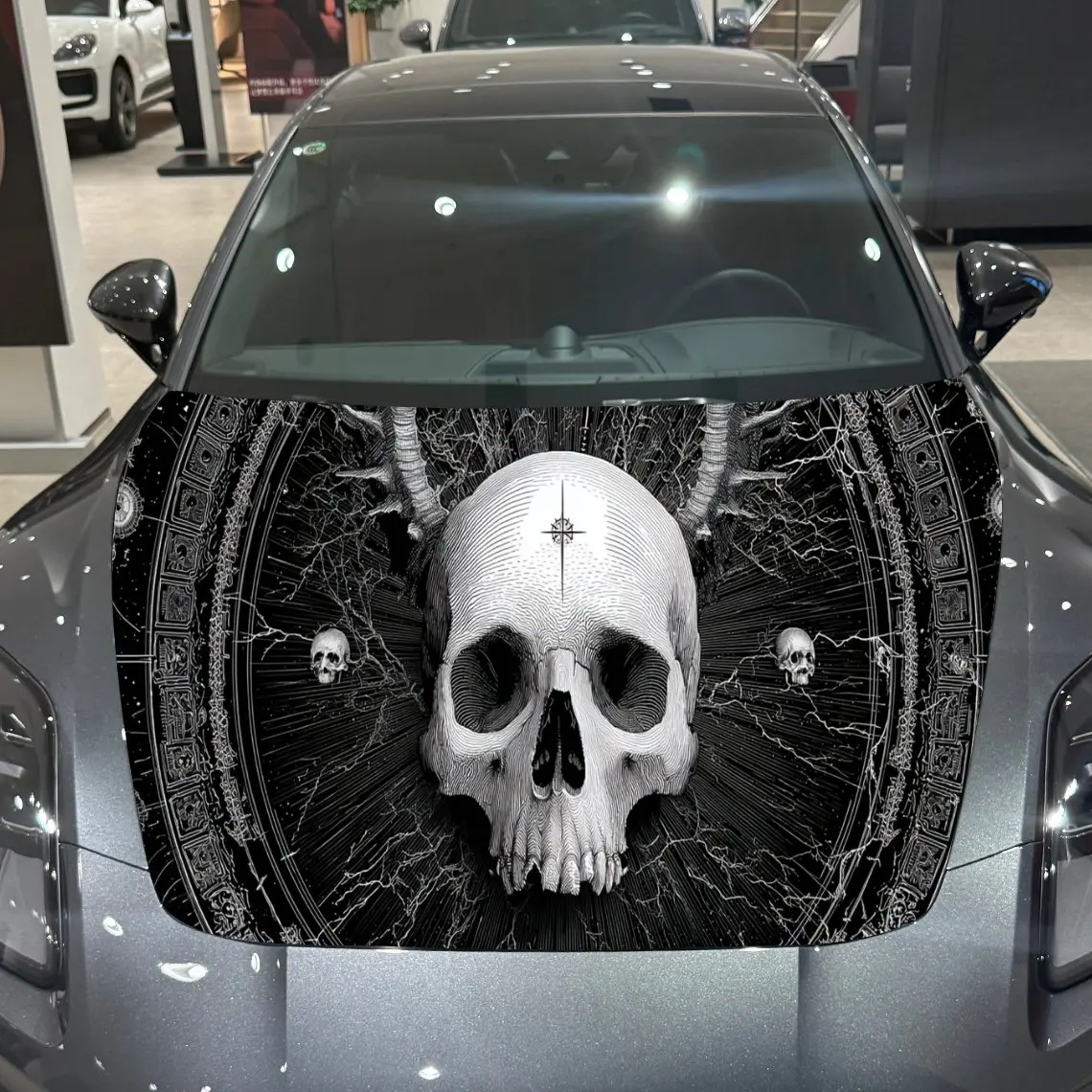

Ram Skull Dark Trend PVC Car Hood Wraps, Self-Adhesive Waterproof Car Bonnet Decal Sticker, Car Decoration Protection Stickers f