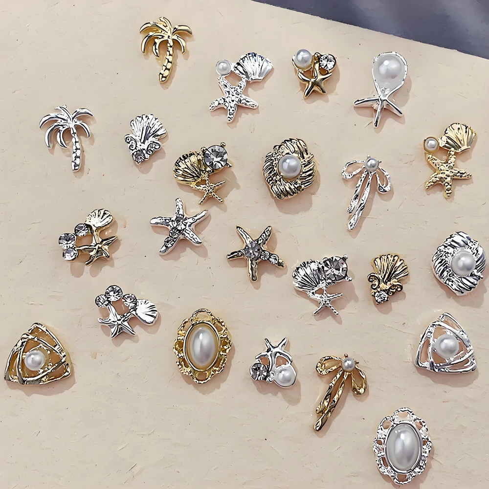 

10PC 3D Metal Shell Nail Art Starfish Charms Pearl Accessories Parts For Ocean Beach Nails Decoration Manicure Supplies Material