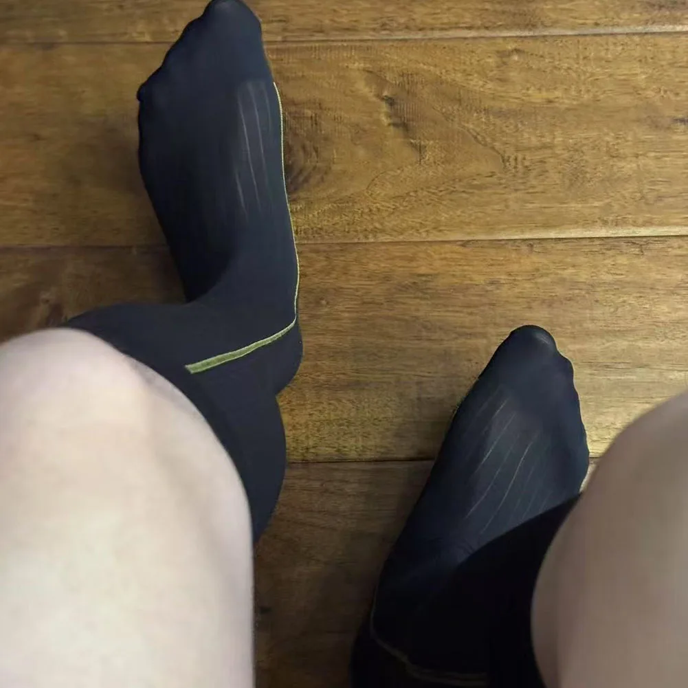 

1 Pair Men Breathable Stripes Casual Middle Tube Sock See Through Stockings Daily Wear Formal Business Socks