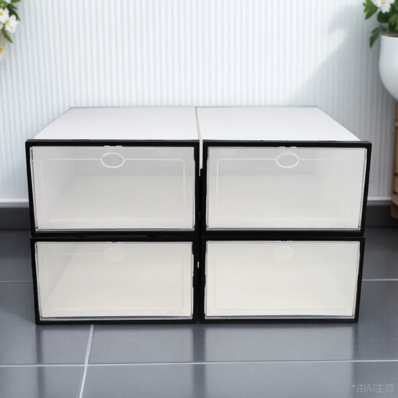 

4pcs Plastic Shoe Box Thickened Waterproof Storage Container Transparent Lid Stackable Home Use Organizer Case