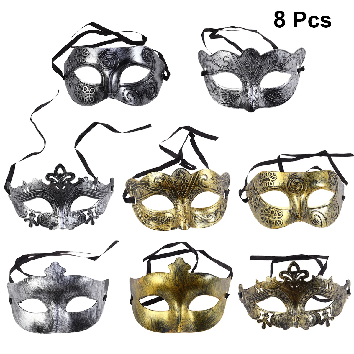 

8Pcs Vintage Half Face Mask Carved Costume Props Masquerade Party Halloween Cosplay Gold Vintage Mask
