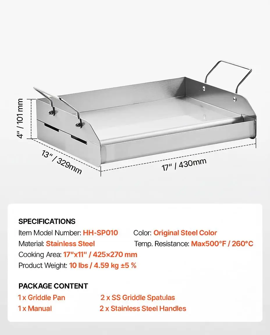 Free Shipping-Rectangular Flat Top Plate 17x13 inch For Camping Tailgating Party BBQ Grill Gas Grill Teppanyaki Cookware Built-in Handles Professional Cooking Surface Portable Outdoor Kitchenware Accessory view 8