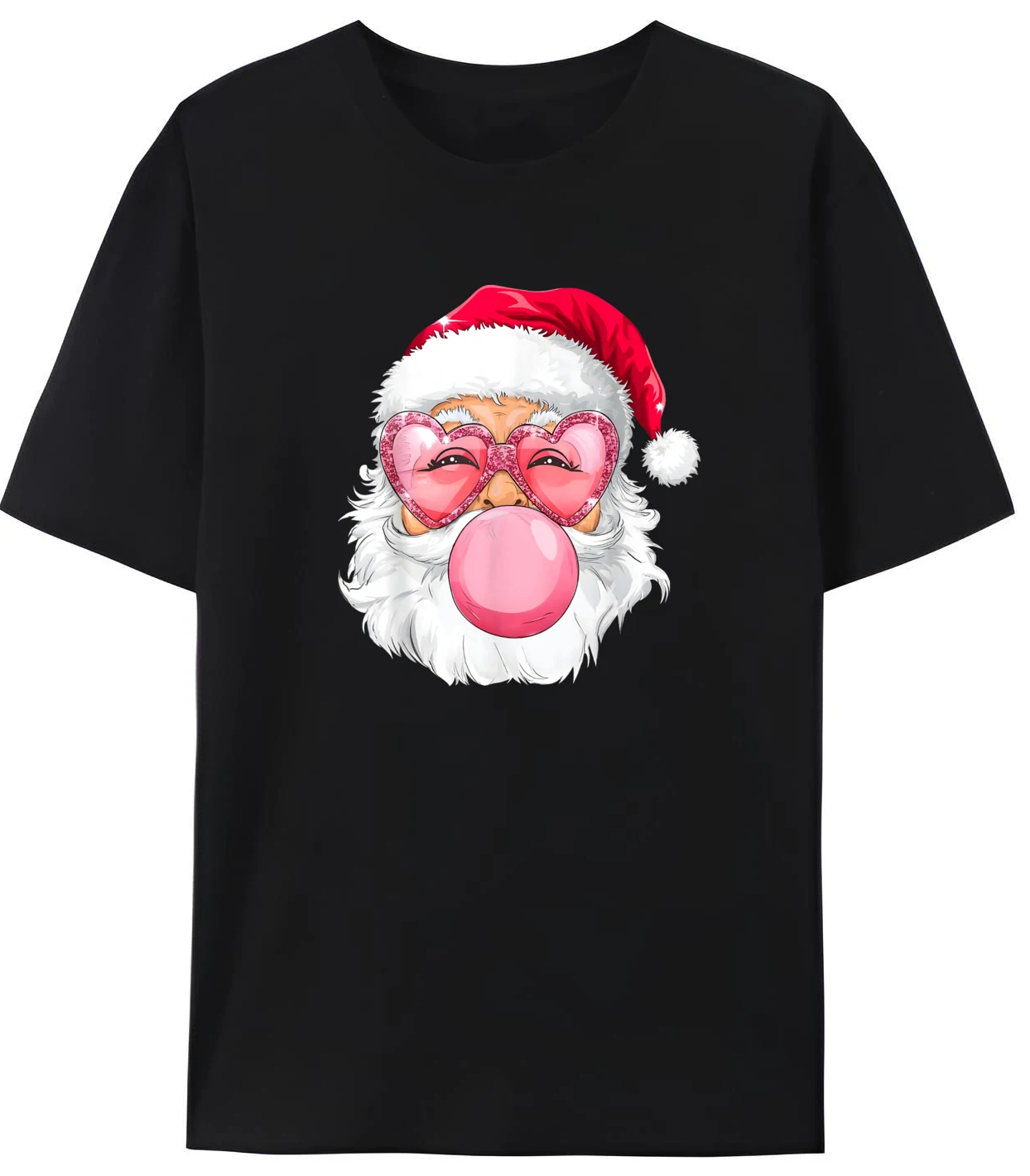 

Retro Santa Blowing Bubble Gum Heart Sunglasses Merry Xmas Funny T Shirts Men Fashionable and Trendy Meme Tshirt