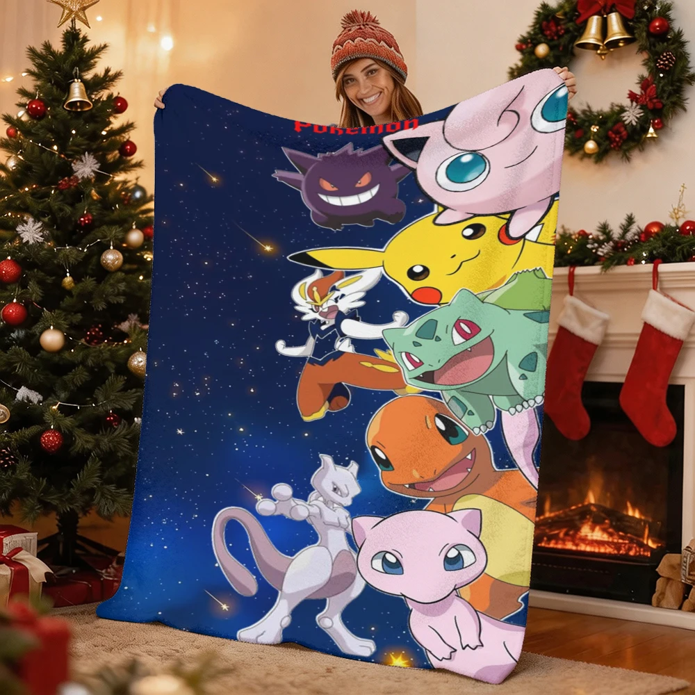 Pokemon Pikachu Mew Mewtwo Gengar Jigglypuff Bulbasaur Charmander Flannel Throw Blanket Soft Warm Sofa Bed Blanket Home Decor Gi