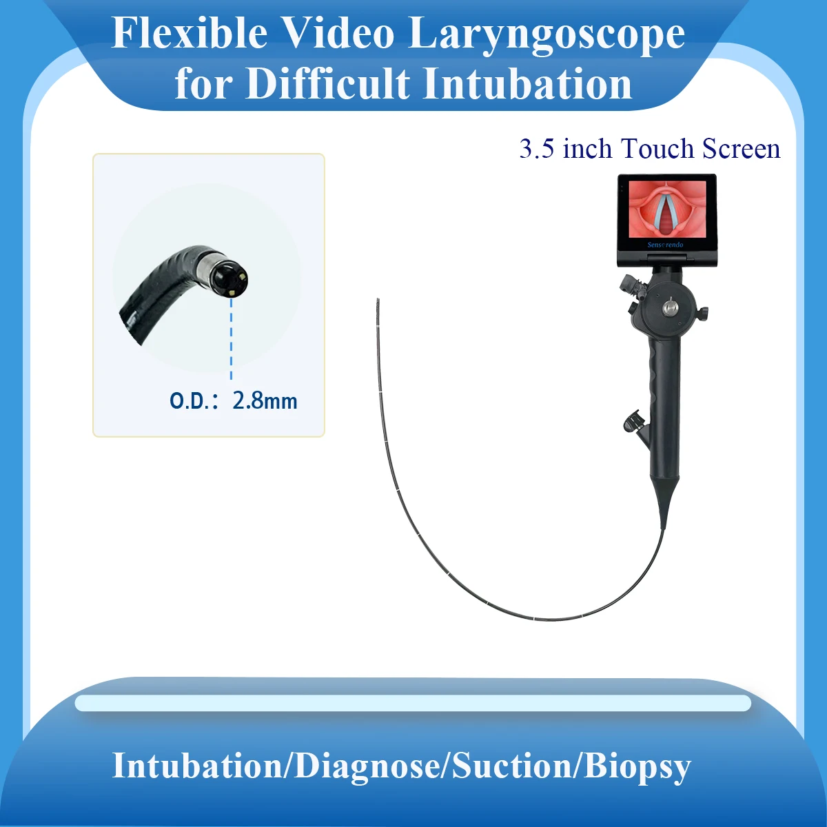 2.8mm OD No working channel sensorendo video laryngoscope for Difficult Intubation flexible endoscope rhinolaryngoscope