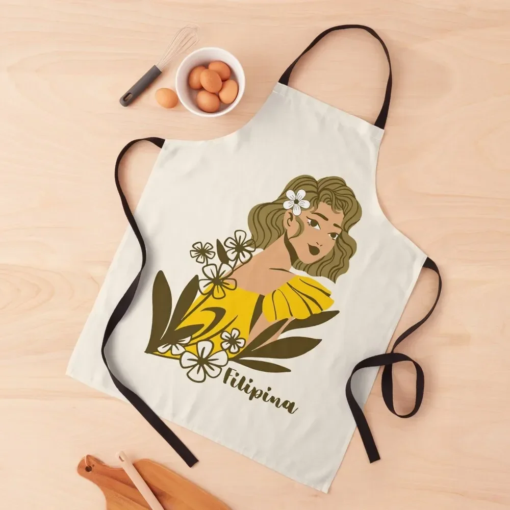 Beautiful Filipina with Sampaguita and Mustard Colored Dress, Pinay, Sampaguita, Filipiniana, Filipino Apron Art Apron