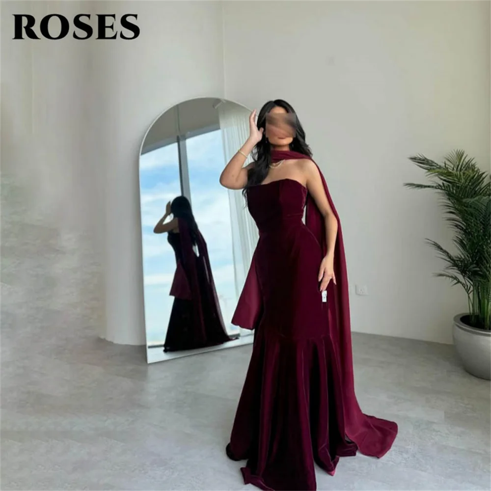 ROSEN Burgunderrot فسات Precios 1923 – Exquisites, trägerloses, ärmelloses Meerjungfrau-Abendkleid, Fischschwanz-Schleppe-Abschlussballkleid, individuell gestaltet