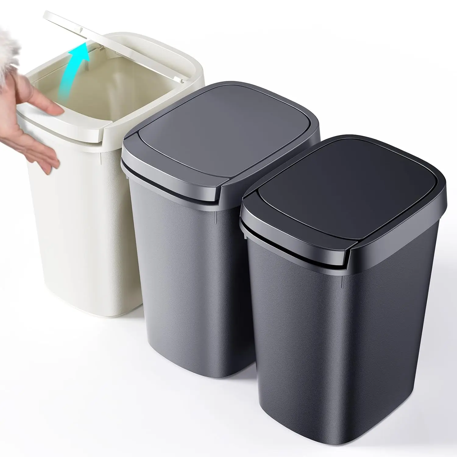 

3 Pack Slim Bathroom Trash Can with Press Top Lid, 10L Small Garbage Bin for Toilet Office Bedroom