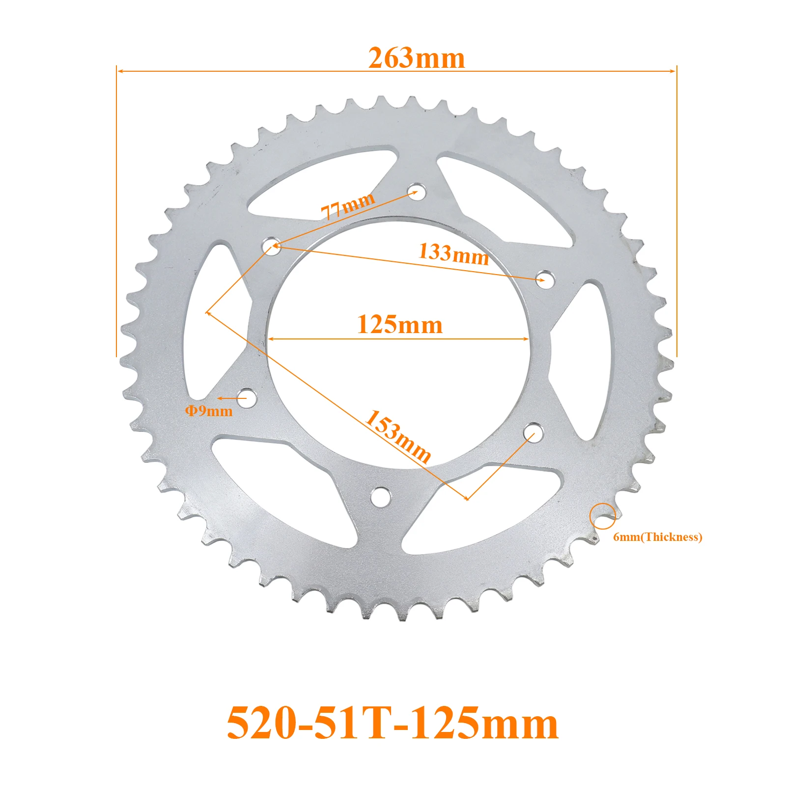 Motorcycle 520 Chains 43T/44T/51T 58mm 125mm Sprockets Rear Back Sprocket Cog fit for Karting ATV Off-road Motorcycle Parts