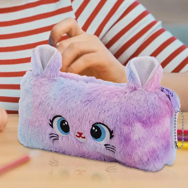 Милый пенал, плюшевый мягкий модный пенал в виде кошки, Женский пенал, органайзер для карандашей, школьные принадлежности, сумка для хранения с гладкой молнией