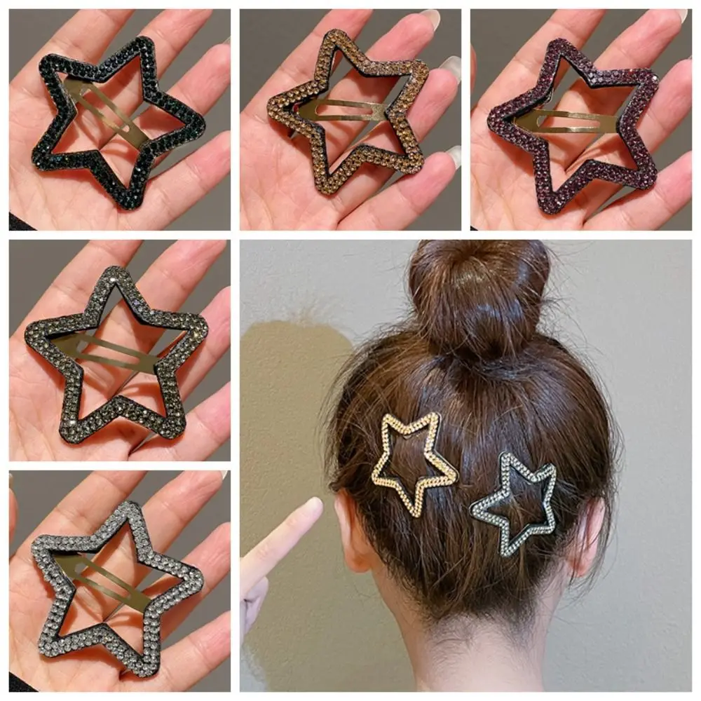Fashion Geometric Rhinestone Star BB Clip\ Y2k Metal Star Side Clip Side Clip Pentagram Hollow Hair Clip Party