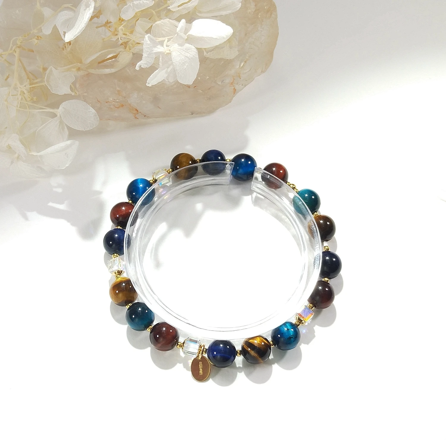 

Lii Ji Mix Color Tiger's Eye 6mm/8mm With Crystal American 14K Gold Filled Elastic Bracelet